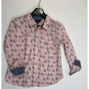 Tommy Hilfiger Long Sleeve Women’s Button Up Shirt Pink With Hearts NWT